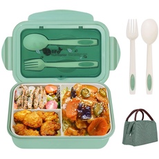 SENDR.KR Lunchbox Erwachsene 1400ml Bento Box mit 3 FäChern für Kinder ,Brotdose Kinder, Vesperdose, BPA-frei Jausenbox Geeignet FüR Mikrowellen Und SpüLmaschinen mit Besteck und Brotzeittasche