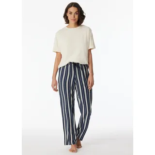 SCHIESSER Webhose lang Streifen mehrfarbig Mix+Relax Schlafanzug-Hose, Eingrifftaschen, für Damen, 904 BLAU, 46