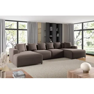 Wohnlandschaft Sofa U-Form Designersofa MEGAN in Stoff Salvador Braun - Braun