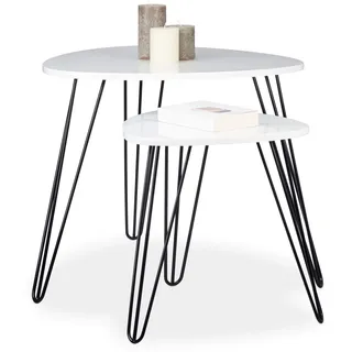 Relaxdays Beistelltisch Weiss 2er Set, eckiger Dreibeiner, Holz Sofatisch für Wohnzimmer, HxD: 52 x 60 cm, glänzend Weiß