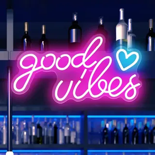Neon Schild,Good Vibes Neon Sign,romantische LED Neon-Licht, Acryl USB Buchstabe Neonlicht,Personalisiertes Schild Neon Wandleuchte für Schlafzimmer, Kinderzimmer,Wanddekoration, Bar, Hochzeit (Rosa)