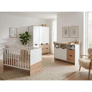 arthur berndt Babyzimmer SET Maxim 3-tlg. , Eiche Artisan, Weiß , Holzwerkstoff , 4 Fächer , 4 Schubladen , 1x1x1 cm , Blauer Engel, Hergestellt in Deutschland , Babymöbel & Kindermöbel, Babyzimmer