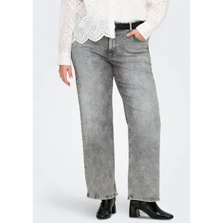 High-waist-Jeans ONLY CARMAKOMA "CARWILLY HW WIDE DNM TAI0918", Damen, Gr. 54, Länge 32, grau (grau denim), Denim/Jeans, Obermaterial: 92% Baumwolle, 6% Elastomultiester, 2% Elasthan, unifarben, Jeans High-waist-Jeans