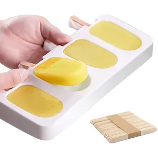 ZLXFT Eisformen Silikon, Eis am Stiel Formen, 50 Stück Eisstiele aus Holz, Silikon-Eisformen mit Stielen, Popsicle Molds Set, Geeignet für DIY-Popsicles, Desserts, Pralinen