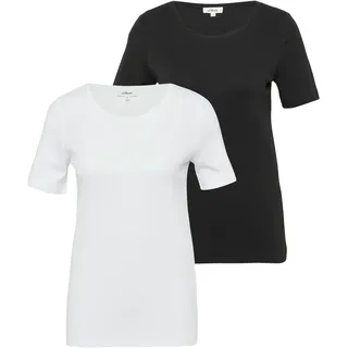 T-Shirt S.OLIVER, Damen, Gr. 46, schwarz-weiß (weiß, schwarz), Jersey, Obermaterial: 100% Baumwolle, unifarben, slim fit hüftbedeckend, Rundhals, Shirts T-Shirt, aus Interlockjersey im 2er-Pack