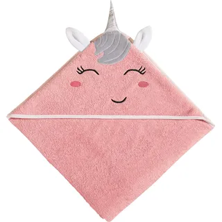 Erwin Müller Kinder Kapuzenbadetuch Einhorn Frottier rosa Größe 100x100 cm - kuschelweich, saugstark, mit Aufhänger, Horn- & Ohren in 3D-Optik