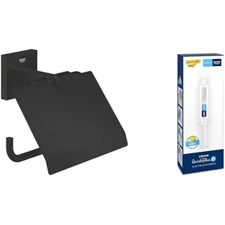 GROHE Start Cube - WC- Papierhalter- Set (Material: Metall, inkl. QuickGlue A1: Klebeset für einen Klebepunkt, verdeckte Befestigung), matt schwarz, 411022430