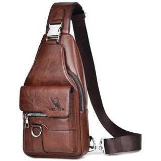 A-QMZL Sling Bags Brusttasche Herren Crossbody Umhngetasche Kleine Schultertaschen Crossbody-Taschen PU-Leder Wasserdicht Casual Chest Taschen für Männer und Damen(Dunkelbraun)