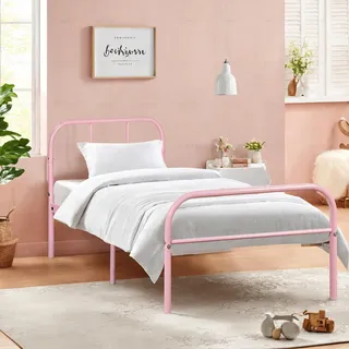 FurnitureR 91 cm großes Einzelbett, Metallrahmen, industrielles Eisenbett, Metallbett für Teenager, Jungen, Mädchen, Teenager, Kinder, geeignet für Schlafzimmer, Studentenwohnheim und andere