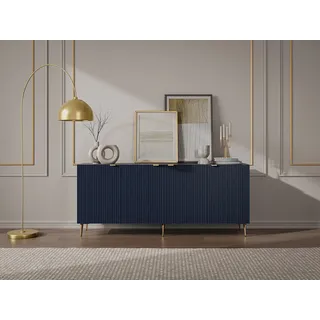 Sideboard mit 4 Türen - MDF & Stahl - Blau & Goldfarben - YESINIA