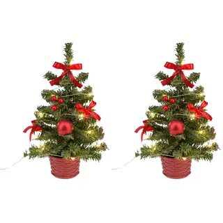 Idena 31486 - Deko-Weihnachtsbaum mit 20 LED in Warmweiß, ca. 25 cm hoch, mit rotem Baum-Schmuck im Topf und USB-Anschluss, Deko für Innen, als Winter-, Advents- und Weihnachtsdeko (Packung mit 2)