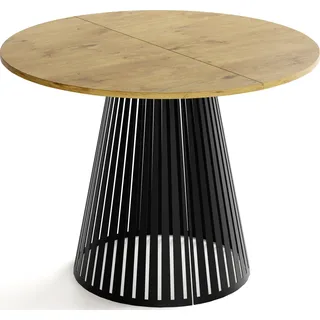 Esstisch Rund Ausziehbar mit Lamellen im Loft-Stil – 120 bis 200 cm – Industrieller Tisch mit Schwarzen Metallbeinen, Platzsparend für Wohnzimmer oder Esszimmer – Braun - Braun