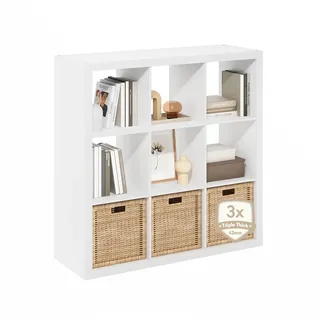 Furinno Cubicle Bücherregal, 9-Fächer Würfelregal, dreifach verstärkter Rahmen, 38,8 x 111 x 110,1 cm, für Wohnzimmer, Schlafzimmer, Heimbüro, Weiß
