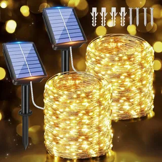 Ollny Solar Lichterkette aussen, 2x15M 150 LED lichterkette außen solar, 8 Modi IP65 wasserdicht Kupferdraht Lichterkette outdoor für Garten Balkon Terrasse Baum Hof Party (Warmweiß)