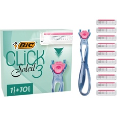 BIC Click 3 Soleil Sensitive Rasierer Damen, Nassrasierer mit 10 Wechselklingen mit je 3 Klingen, mit Aloe Vera & Vitamin E, aus recyceltem Material