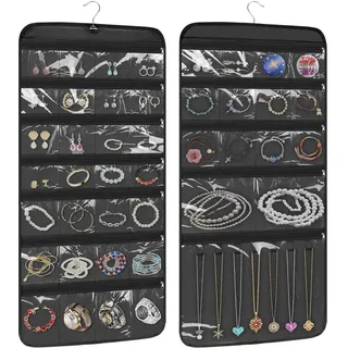 EEEKit Schmuck Organizer Hängend, Schmuckaufbewahrung mit Reißverschlusstaschen, Doppelseitiger Schmuckschrank für Reisen