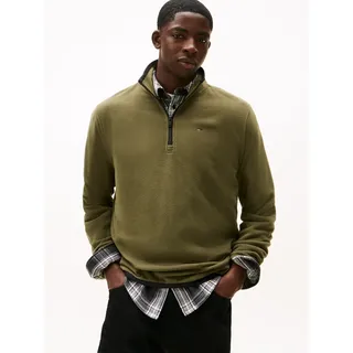 Fleecepullover TOMMY JEANS "TJM FLAG POLAR FLEECE", Herren, Gr. S, dunkelgrünery, Fleece, Obermaterial: 100% Polyester, regular fit, Bündchen, Sweatshirts Fleecepullover, normale Passform, Troyer