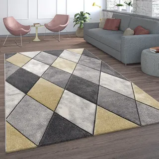 Teppich Wohnzimmer Kurzflor, Pastellfarben, Rosa Gelb in vers. Farben u. Größen Grösse 60x110 cm - Gelb