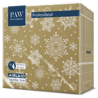 PAW - Airlaid Servietten (40 x 40 cm) I 50 Stück I Perfekt für Weihnachten, Winter, Feiertage I Heiligabend Tischdekoration I Airlaid-Servietten Stoffähnlich - Schneeflocken Gold I Snowflakes gold