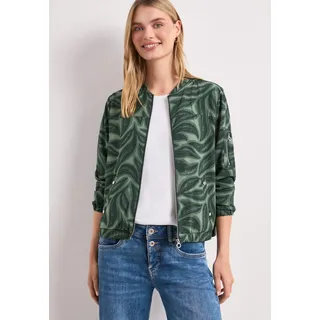 Blouson STREET ONE, Damen, Gr. 44, deep bound grün, Web, Obermaterial: 90% Polyester, 10% Elasthan. Futter: 100% Polyester, normal hüftbedeckend, Rundhals, Jacken Blouson, mit Zipper und Leomuster