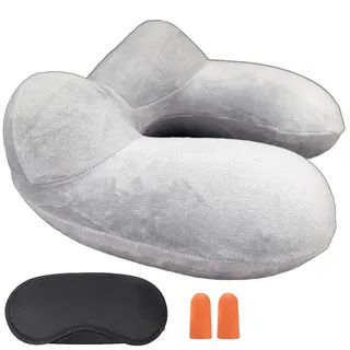 AORON Aufblasbares/Nackenkissen Reisekissen Aufblasbare Hergestellt aus weichem Samt und waschbarem Kissenbezug. Nackenhörnchen Kompakte ideal fürReisen mit dem Auto,Flugzeug (grau)