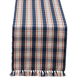 DII Tischdekoration für Thanksgiving & Herbst Karomuster im Herbstlandhaus-Stil, Baumwolle, Blau und Orange, 13" x 20" (Rectangular)