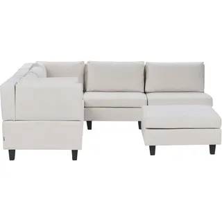 BELIANI 5-Sitzer Ecksofa Rechtsseitig Hellbeige Stoffbezug mit Ottomane Kissen Schwarze Beine Modular Modern Modulsofa Wohnlandschaft Wohnzimmer - Beige, Schwarz