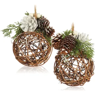com-four® 2X Hänger-Kugel für die Weihnachtsdeko, Christbaumhänger | handgemachter Raumschmuck zum Dekorieren - Hängedekoration für Fenster und Tür