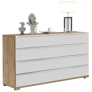 Venda Sideboard , Weiß, Eiche Bianco , Glas, Holzwerkstoff , 4 Schublade(n) Schubladen , 149x82x42 cm , Goldenes M, Made in Germany , Typenauswahl, Beimöbel erhältlich, stehend , Kleinmöbel, Kommoden, Sideboards