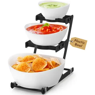 Lifewit Etagere 3 Etagen mit Kunststoff Servierschalen, 3-stöckige Dipschalen Snackschalen mit Schwarzem Metallregal, Party Buffet Zubehör, Wiederverwendbare Servierschüssel für Vorspeisen/Obst/Snacks