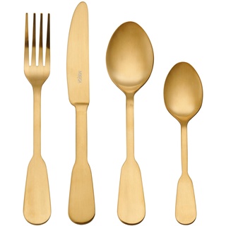 Mikasa Soho Gold 16pc Edelstahl Besteck Set, Gold Besteck Set für 4 | Enthält 4x Messer, 4x Gabeln, 4x Dessertlöffel und 4x Teelöffel - Spülmaschinenfest