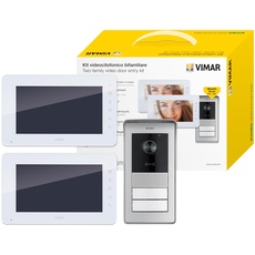 VIMAR K42931 Set AP-Videohaustelefon mit 2 Videohaustelefonen mit kapazitiver Tastatur, 1 Audio-/Video-Klingeltableau mit RFID-Lesegerät, Netzteilen, Bus-Verteiler