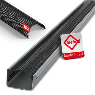 INEFA 10x Laubschutzgitter 68mm x 2m Schwarz Kunststoff | Dachrinnen Laubschutz, Polyethylen Regenrinnen Dachrinnengitter, Dachrinnenschutz, Schutz gegen Laub