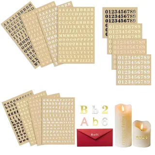12 Stücke Wachsbuchstaben für Kerzen Buchstaben Aufkleber Wachsbuchstaben Wachsbuchstaben für Kerzen Silber Buchstaben zum Aufkleben Zahlen Aufkleber für Hochzeit Fotoalbum Scrapbook (Gold Silber Rosé