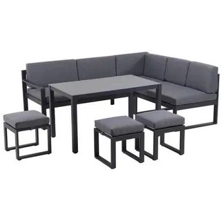 Ambia Garden Dining-Loungeset , Anthrazit, Hellgrau, Dunkelgrau , Metall, Glas, Textil , 6-teilig , Füllung: Schaumstoff,Schaumstoff , L-Form , 213x169 cm , Gartenmöbel, Loungemöbel, Loungegarnituren