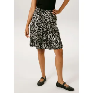 Minirock ANISTON CASUAL, Damen, Gr. 38, hellgrau, grau, schwarz, weiß, Single Jersey, Obermaterial: 95% Viskose, 5% Elasthan, bedruckt, gemustert, figurumspielend kniefrei, Röcke Minirock, mit extravagantem Animal-Print- jedes Teil ein Unikat- NEUE KOLLEKTION