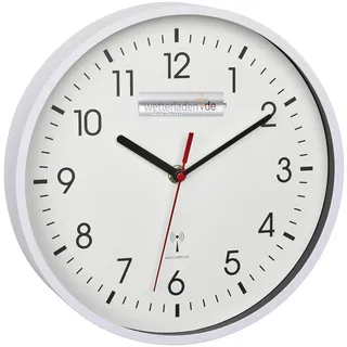 TFA Dostmann Analoge Funk-Wanduhr, 60.3550, höchste Genauigkeit, modern, analog, Glasabdeckung, für Büro, zu Hause, Geschenk, 245 x 245 x 42 mm (Weiß mit Batterie)