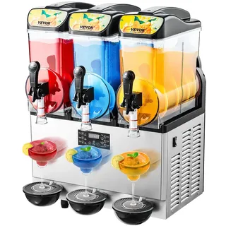 VEVOR Gewerbliche Slush Eis Maschine 45 L Slushie-Maker mit 3 Tanks, Crushed Ice-Maschine aus Edelstahl für 180 Tassen Margarita und Smoothies, Eis-Slush-Maschine für Zuhause Gastronomie Cafés Bars