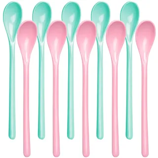 Mispudin 10 Stück Plastiklöffel langer Stiel 18,5 cm, Eislöffel Blau-Rosa | Eislöffel Lang Plastik, Mehrweg Eierlöffel Kunststoff, Joghurtlöffel lang, Marmeladenlöffel, Dessertlöffel, Kaffeelöffel
