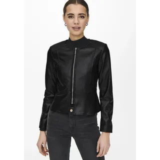 Lederimitatjacke ONLY "ONLSARAMY FAUX LEATHER JACKET CC OTW", Damen, Gr. XL, schwarz, Web, Obermaterial: 100% Polyester, gepflegt, unifarben, figurumspielend taillenbedeckt, Rundhals, Jacken Lederimitatjacke, in kurzer, leicht taillierter Form