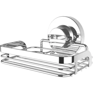 CORNAT 3 Befestigungsoptionen mit Saugnapf, Klebepad - Bohren - Verchromt / Seifenablage / Duschablage mit Seifenschale / T340276