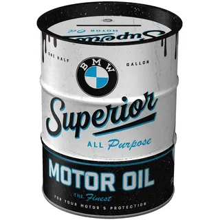Nostalgic-Art Retro Spardose, 600 ml, BMW – Superior Motor Oil – Geschenk-Idee für BMW Accessoires Fans, Original Lizenzprodukt (OLP), Sparschwein aus Metall, Vintage Blech-Sparbüchse