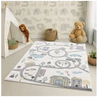 Carpet City "Anime9376", rechteckig 11 mm Höhe Straßen-Spiel-Teppich, Auto, Weicher Flor, Pflegeleicht, Kinderzimmer,