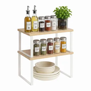 Relaxdays Gewürzregal, 2er Set, MDF Metall Natur-weiß Platzsparend