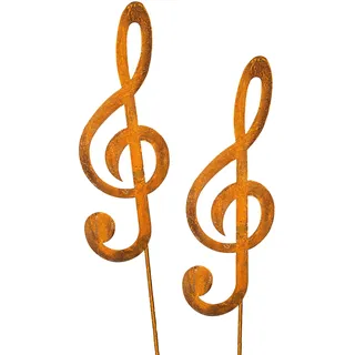 Blümelhuber 2 Kleine Notenschlüssel Gartenstecker - Rost Deko Figur für den Garten, den Balkon oder als Deko vor die Haustür - 2er Set - 64 cm