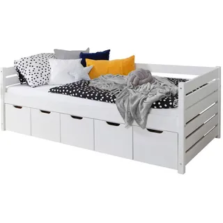 Mid.you Stauraumbett , Weiß , Holz , Kiefer , massiv , 5 Schublade(n) Schubladen , 100x200 cm , für Rollrost geeignet , Babymöbel & Kindermöbel, Kinderzimmer & Jugendzimmer, Kinderbetten, Kinderbetten & Jugendbetten