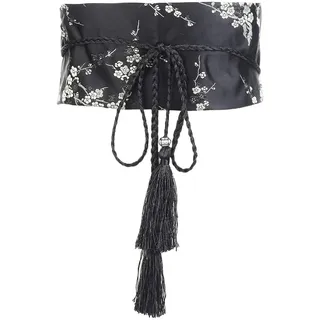 LEEQ Damen gürtel - Kimono Obi Gürtel, Breiter Bundesbund Japanischer Stickbänder Taillengürtel mit Quasten Vintage Print Hanfu Yukata Selbstgewebegürtel Obi Sash Yukata Cosplay Accessoires
