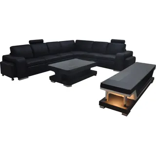 Leder Couch mit USB,Wohnlandschaft Eck Garnitur Design Sofa L-Form Sofas Couchen