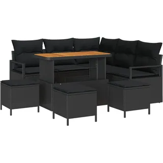 9-teiliges Garten-Sofa-Set mit Kissen Schwarz Poly Rattan Akazie, 2-Sitzer Garten-Sofa mit Kissen Schwarz Poly Rattan, 4-teiliges Garten-Dining-Set mit Kissen Schwarz Poly Rattan Akazie, Gartensofas DesignMöbel Neu - Schwarz