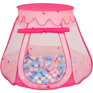 Selonis baby spielzelt mit plastikbällen zelt 105x90cm/300 bälle plastikkugel kinder, pink:babyblau-puderrosa-perle